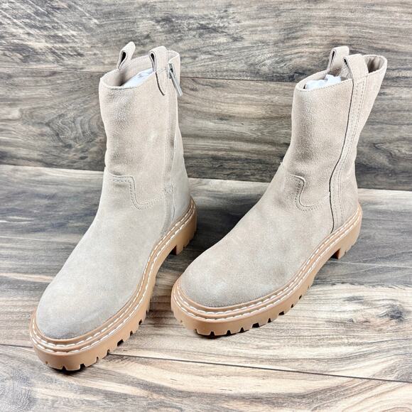 NEW Splendid Adria 7M Suede Taupe Lug Sole Mid Calf Boots Booties - Picture 5 of 11